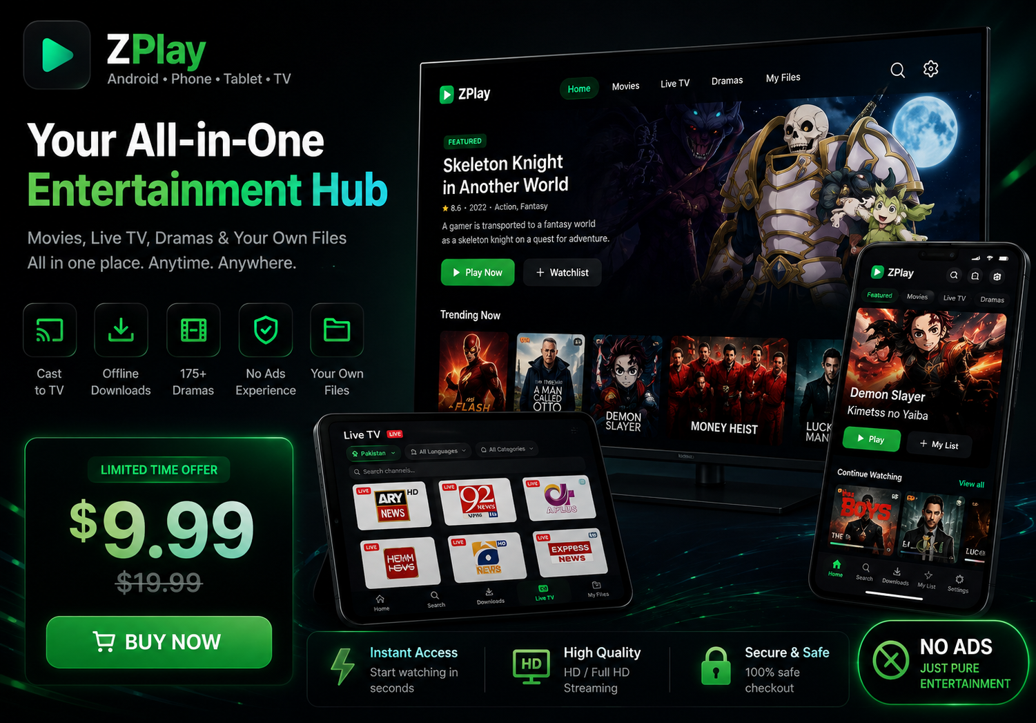ZPlay — Movies, Live TV, Dramas & Your Own Files in One App
